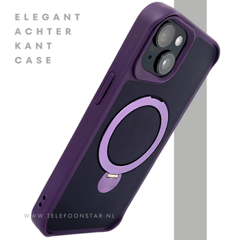 iPhone 15 Hoesje Donkerpaars &ndash; Met Uitklapbare MagSafe-Ring en Extra Grip