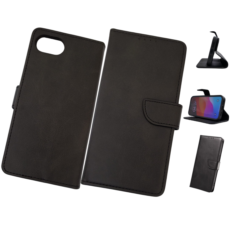 Hoesje voor iPhone 17e Zwart Leerlook Wallet Case Kaartvakken