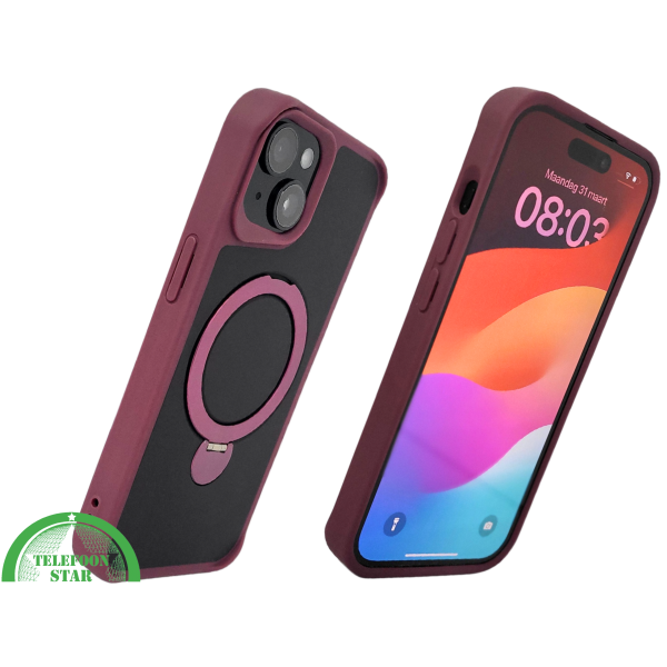 iPhone 15 Plus Hoesje &ndash; Zwart-Bordeaux met MagSafe Ring | Stijlvol &amp; Functioneel – foto 2