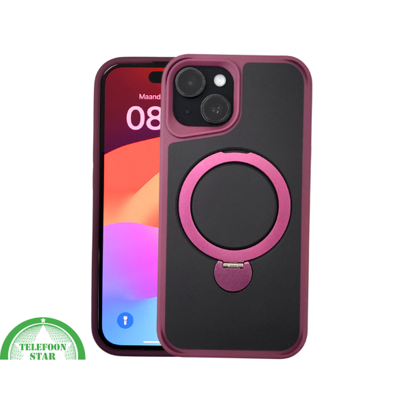 iPhone 15 Plus Hoesje &ndash; Zwart-Bordeaux met MagSafe Ring | Stijlvol &amp; Functioneel – foto 3