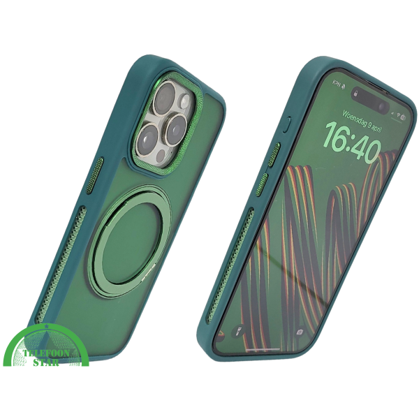 Glanzend Groen iPhone 15 Pro Hoesje met Ringhouder &ndash; Transparant &amp; MagSafe | Telefoonstar.nl – foto 2