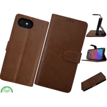 Boek Case Leer Wallet Case Donker Bruin IPhone 16E