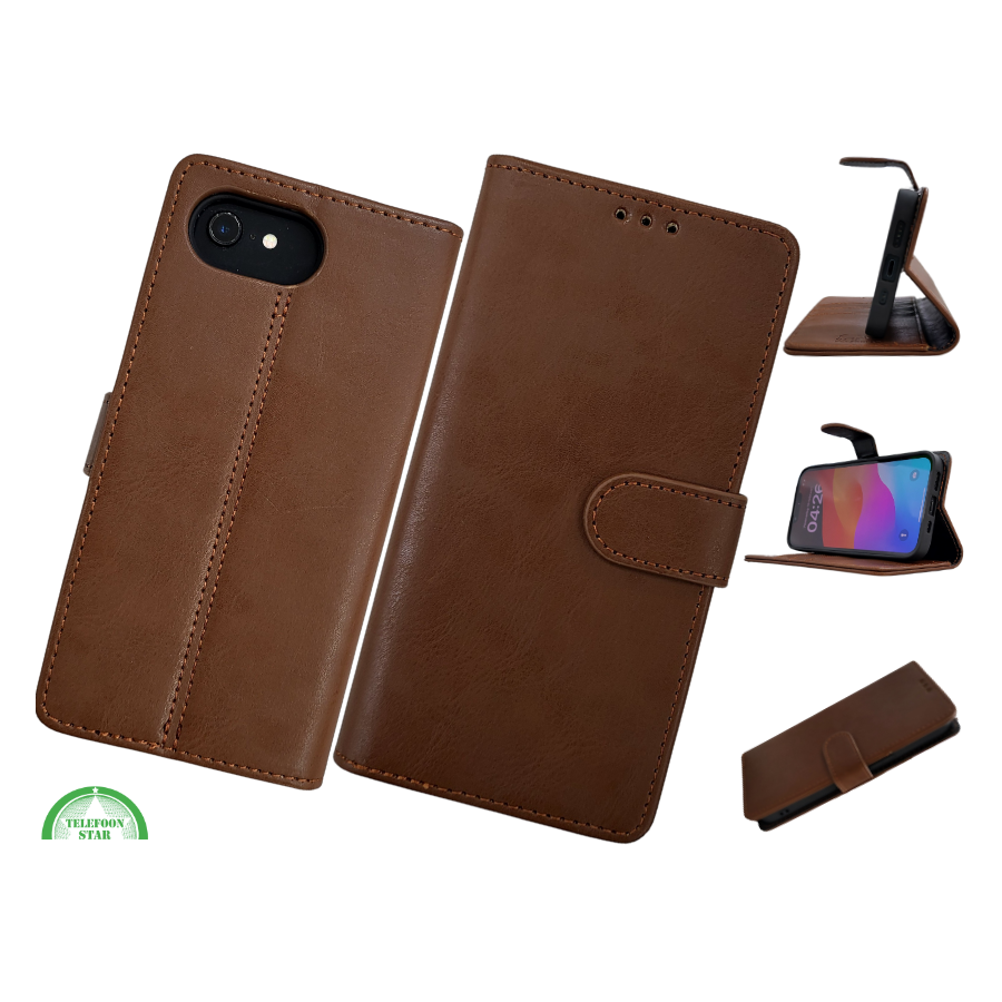 Hoesje voor iPhone 17e Boek Case Leer Wallet Case Donker Bruin