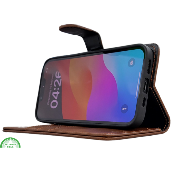 Hoesje voor iPhone 17e Boek Case Leer Wallet Case Donker Bruin – foto 3