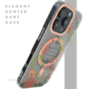 8iPhone 16 Pro Transparant Hoesje Met Bloemenprint En Elegante Tekstdecoratie