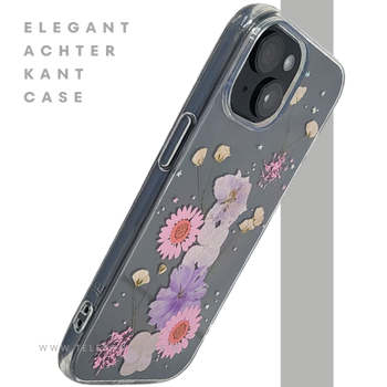 iPhone 15 Transparant Hoesje met Gedroogde Bloemen &ndash; Elegant en Beschermend