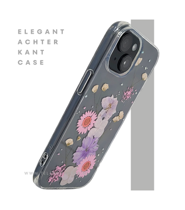 iPhone 15 Plus Transparant Hoesje met Gedroogde Bloemen &ndash; Elegant en Beschermend