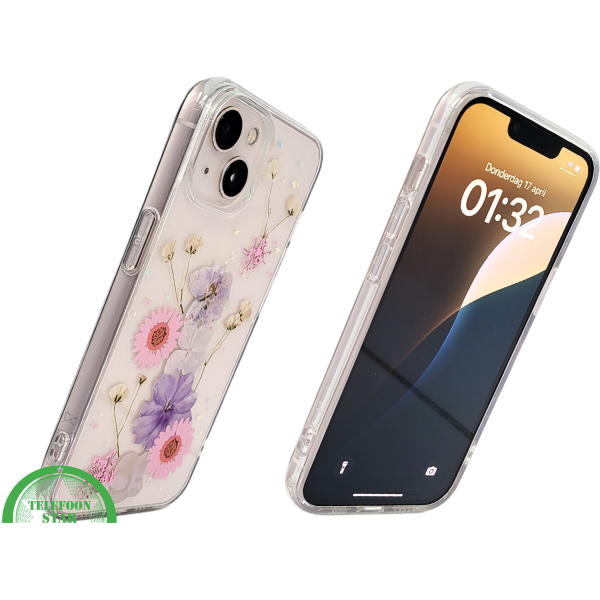 Bloemen Hoesje iPhone 13 / 14 &ndash; Transparant Met Echte Bloemenlook – foto 2