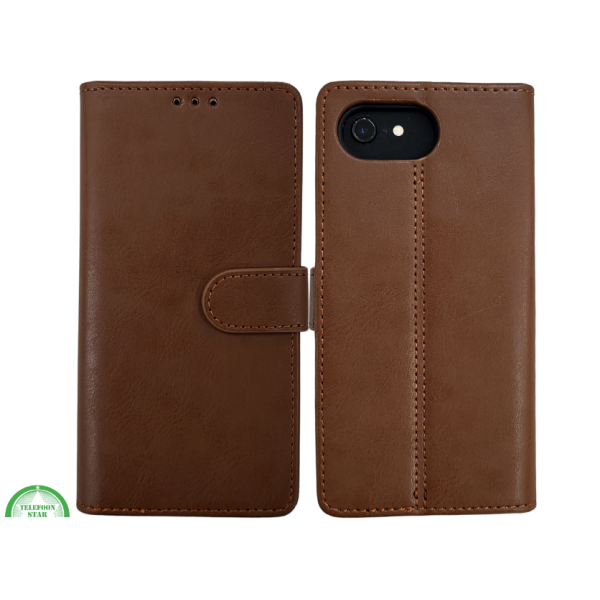 Hoesje voor iPhone 17e Boek Case Leer Wallet Case Donker Bruin – foto 6