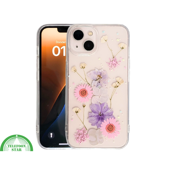 Bloemen Hoesje iPhone 13 / 14 &ndash; Transparant Met Echte Bloemenlook – foto 3