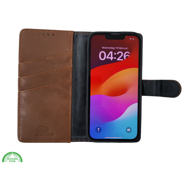 Hoesje voor iPhone 17e Boek Case Leer Wallet Case Donker Bruin – foto 7