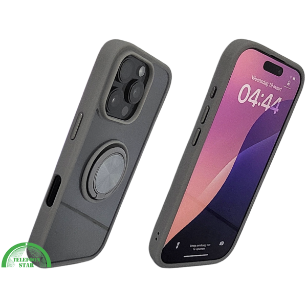iPhone 16 Pro max Grijs Hoesje Met Ringhouder Stevige Rugcover Voor Extra Grip – foto 2