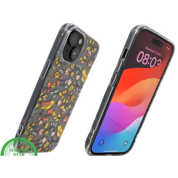 iPhone 15 Hoesje &ndash; Herfstvogels Design met Transparante Rand | Kleurrijk &amp; Beschermend – foto 2