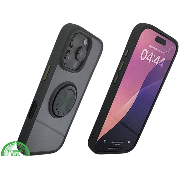 iPhone 16 Pro Max Zwart Hoesje Met Ringhouder Stevige Rugcover Voor Extra Grip – foto 2