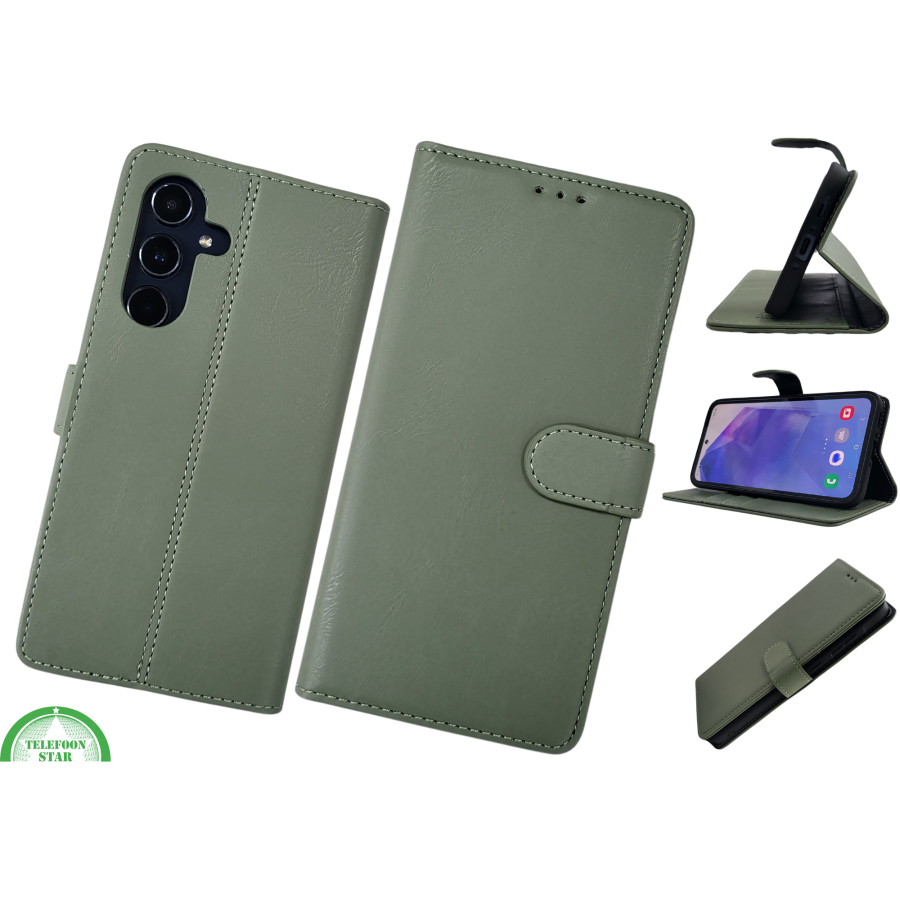 S25 Plus Olijfgroen Boek Klap hoesjes Leer Wallet Case