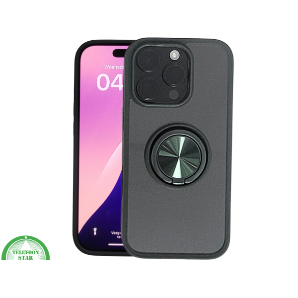 iPhone 16 Pro Max Zwart Hoesje Met Ringhouder Stevige Rugcover Voor Extra Grip – foto 3