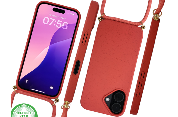 iPhone 16 Hoesje met Koord Rood – Stijlvolle & Duurzame Bescherming