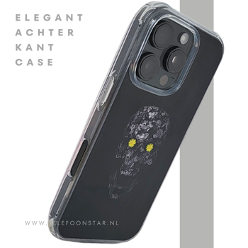 iPhone 16 Pro Zwart Hoesje Met Bloemen Skull Design En Gele Accentdetails