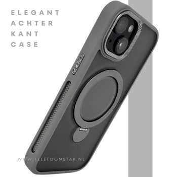 iPhone 15 Plus Hoesje Grijs &ndash; Met MagSafe-Ring & Kickstand voor Extra Functionaliteit