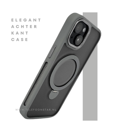 iPhone 15 Plus Hoesje Grijs &ndash; Met MagSafe-Ring & Kickstand voor Extra Functionaliteit