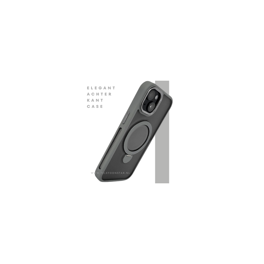 iPhone 15 Plus Hoesje Grijs &ndash; Met MagSafe-Ring &amp; Kickstand voor Extra Functionaliteit