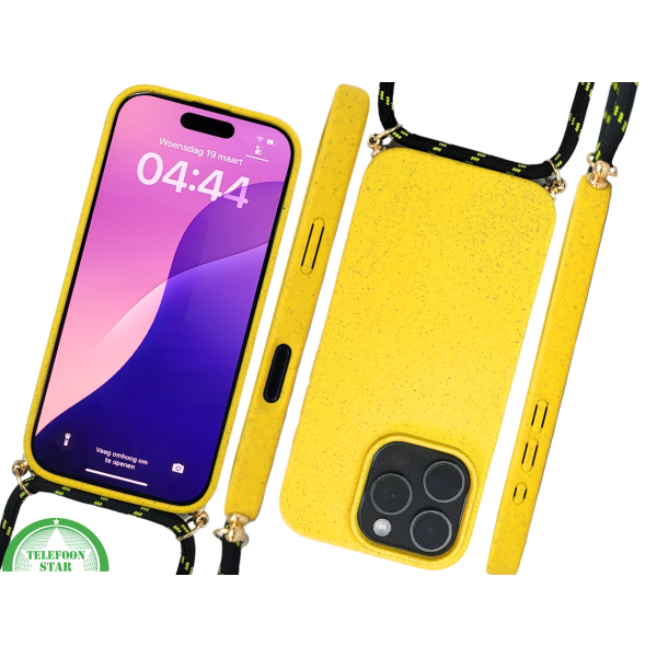 Gele Koord Hoesje &ndash; Duurzaam Siliconen Crossbody Case met Verstelbaar Draagkoord voor iPhone 16 Pro – foto 2