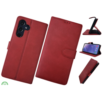 S25 Boek Flip Leer Rood Stijlvolle en Beschermende Wallet Case