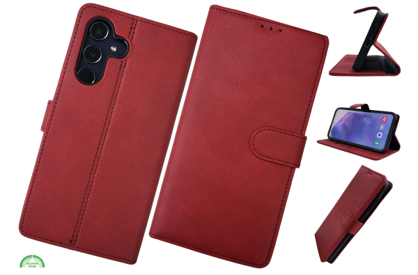 S25 Boek Flip Leer Rood Stijlvolle en Beschermende Wallet Case