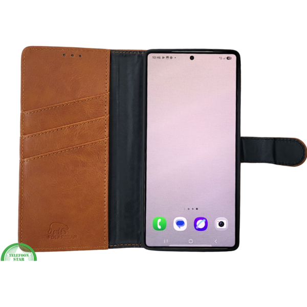 S25 Edge Boek Case Leer Stijlvolle en Beschermende Wallet Case Bruin – foto 9