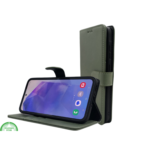 S25 Plus Olijfgroen Boek Klap hoesjes Leer Wallet Case – foto 4