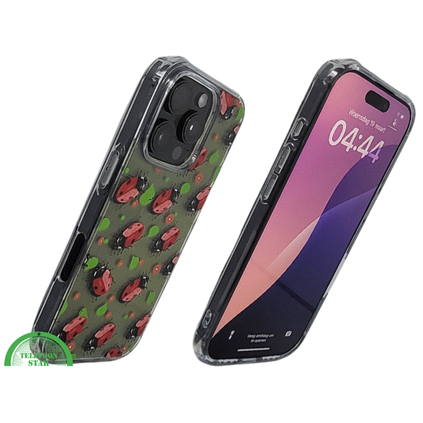 iPhone 16 Pro Max Transparant Hoesje Met Lieveheersbeestjes Groene Achtergrond Bescherming – foto 2