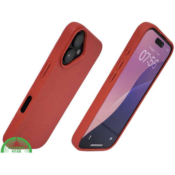iPhone 16 hoesje rood eco-vriendelijk bioplastic schokbestendige cover – foto 2