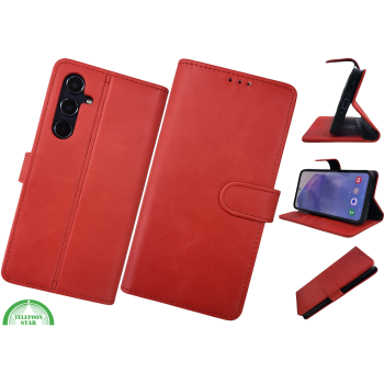 S25 FE Boek Case Leer Rood Stijlvolle en Beschermende Wallet Case