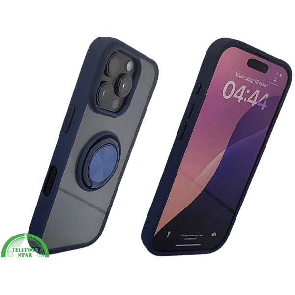 iPhone 16 Pro Donkerblauw Hoesje Met Ringhouder Stevige Rugcover Voor Extra Grip – foto 2