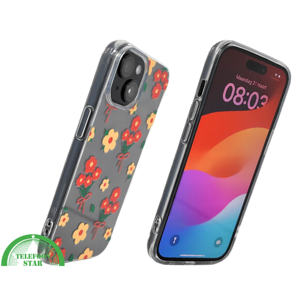 iPhone 15 Hoesje &ndash; Bloemenprint met Strikjes | Vrolijk, Uniek &amp; Beschermend – foto 2