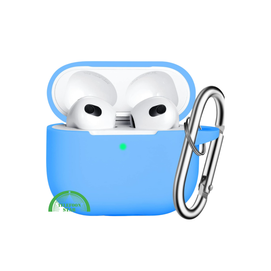 Blauw Siliconen Hoesje voor AirPods 3 met Karabijnhaak &ndash; Bescherming &amp; Stijl |  Telefoonstar Ede