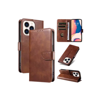 Luxe Boek iPhone 16E (2025)Bruin Leerlook Wallet Case Kaartvakken