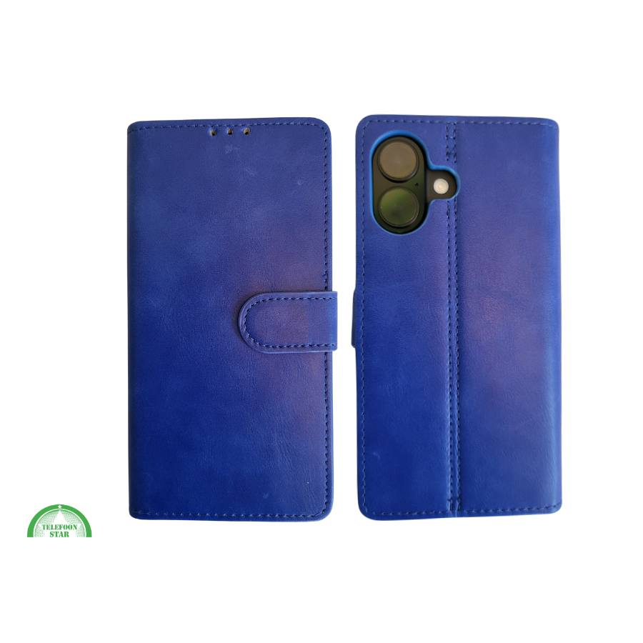 Boek Case Leer Wallet Case Donkerblauw iPhone 16 Plus