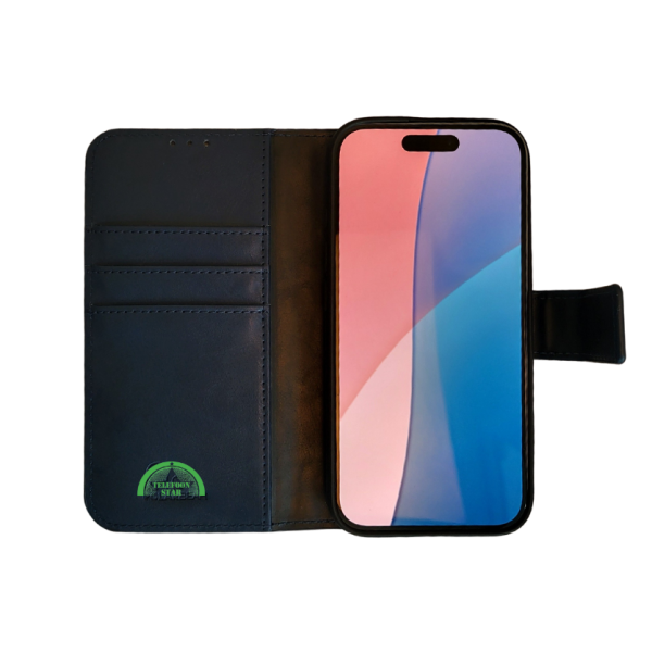 Boek Case Leer Wallet Case Donkerblauwe iPhone 16 – foto 8