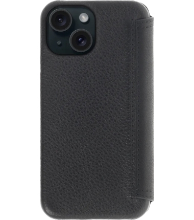 iPhone 15 100% Leer hoesje | Lederen Bookcase | Minimalistisch | Zwart