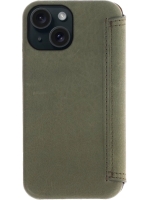 iPhone 15 100% Leer hoesje | Lederen Bookcase | Minimalistisch | Olijfgroen