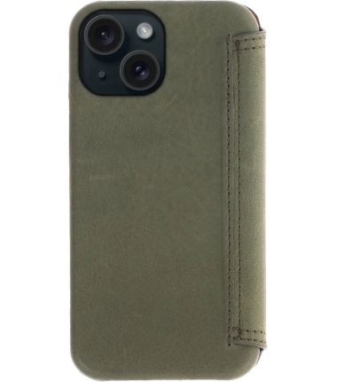 iPhone 15 Plus 100% Leer hoesje | Lederen Bookcase | Minimalistisch | Olijfgroen
