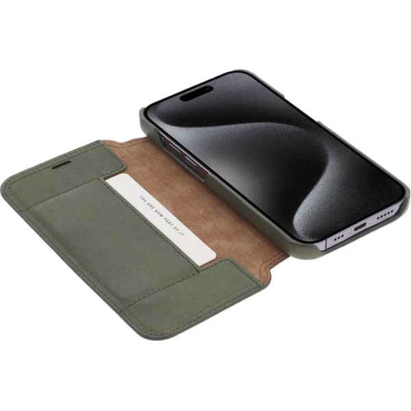 iPhone 15 Plus 100% Leer hoesje | Lederen Bookcase | Minimalistisch | Olijfgroen – foto 2
