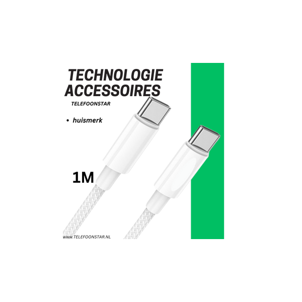 USB-C naar USB-C Oplaadkabel 1 Meter &ndash; Witte Gevlochten Snelladerkabel – foto 3