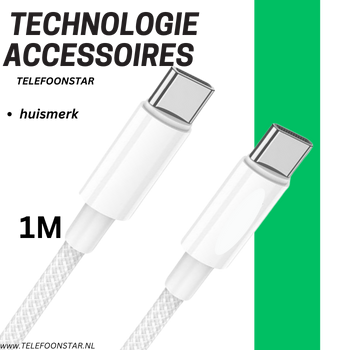 USB-C naar USB-C Oplaadkabel 1 Meter &ndash; Witte Gevlochten Snelladerkabel