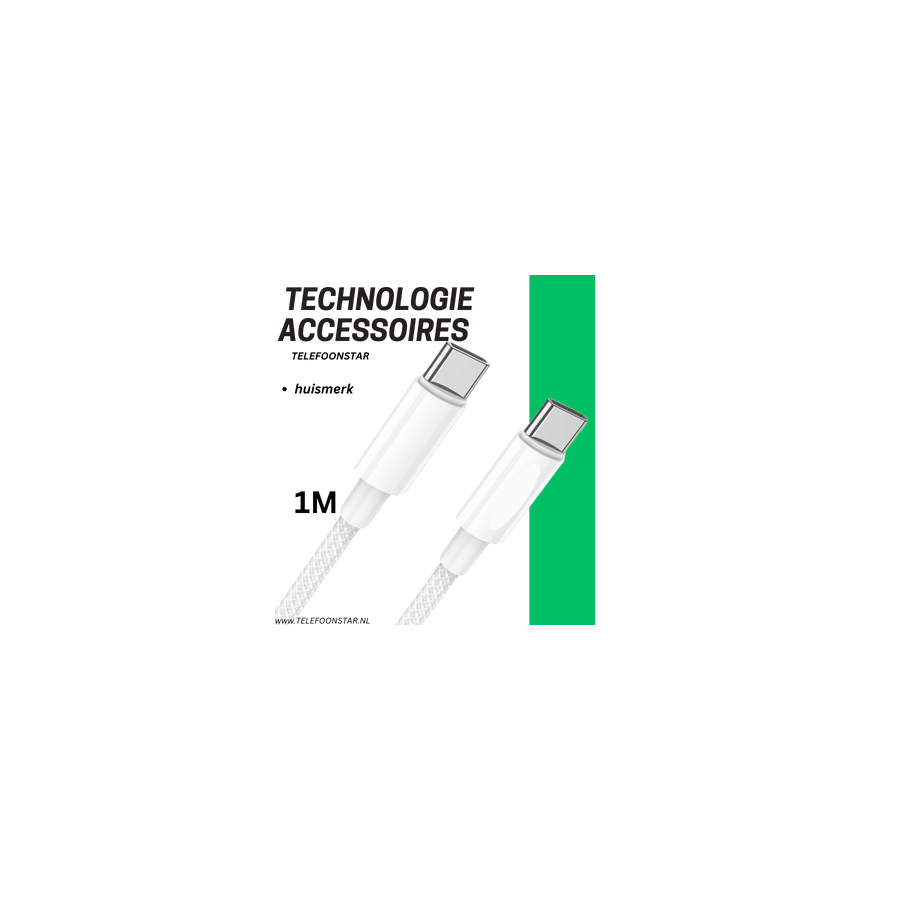 USB-C naar USB-C Oplaadkabel 1 Meter &ndash; Witte Gevlochten Snelladerkabel