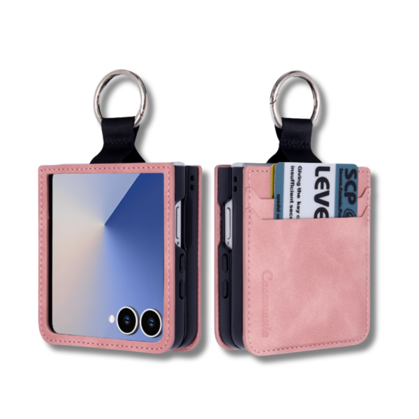 Samsung Galaxy Z Flip 7 Luxe Spiegel Wallet Hoesje Met Kaarthouder En Sleutelring &ndash; Roze – foto 5