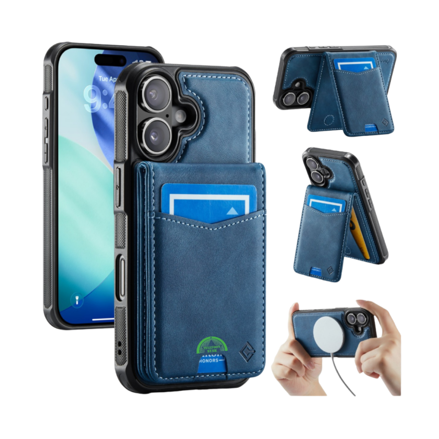 Hoesje voor iPhone 17 Blauw CM Detachable 2-in-1 Magnetic Card Holder Case