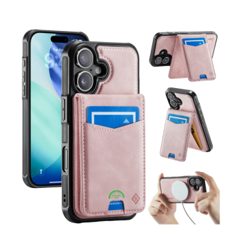 Hoesje voor iPhone 17 Roze Bookcase 2-in-1 Magnetic met Pasjeshouder & MagSafe