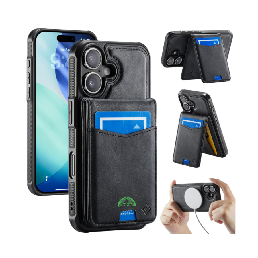 Hoesje voor iPhone 17 Zwart Bookcase 2-in-1 Magnetic met Pasjeshouder &amp; MagSafe